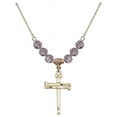thumbnail image 1 of 18-Inch Hamilton Gold Plated Necklace with 6mm Light Purple February Birth Month Stone Beads and Nail Cross Charm, 1 of 1