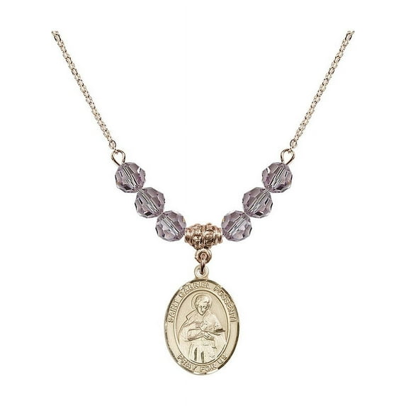 18-Inch Hamilton Gold Plated Necklace with 6mm Light Purple February Birth Month Stone Beads and Saint Gabriel Possenti Charm