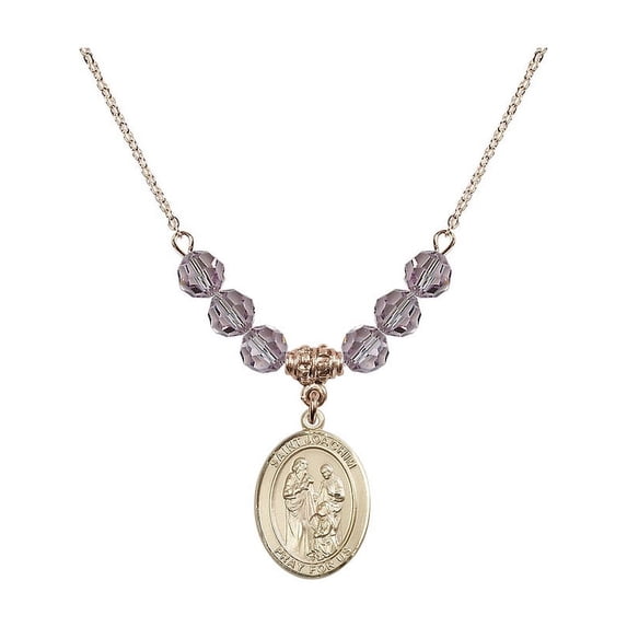 18-Inch Hamilton Gold Plated Necklace with 6mm Light Purple February Birth Month Stone Beads and Saint Joachim Charm
