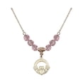 thumbnail image 1 of 18-Inch Hamilton Gold Plated Necklace with 6mm Light Rose Pink October Birth Month Stone Beads and Claddagh Charm, 1 of 1