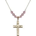 thumbnail image 1 of 18-Inch Hamilton Gold Plated Necklace with 6mm Light Rose Pink October Birth Month Stone Beads and Crucifix Charm, 1 of 1
