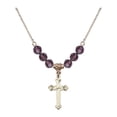 thumbnail image 1 of 18-Inch Hamilton Gold Plated Necklace with 6mm Purple February Birth Month Stone Beads and Cross Charm, 1 of 1