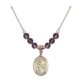 thumbnail image 1 of 18-Inch Hamilton Gold Plated Necklace with 6mm Purple February Birth Month Stone Beads and Saint Christopher/Golf Charm, 1 of 1