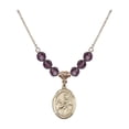 thumbnail image 1 of 18-Inch Hamilton Gold Plated Necklace with 6mm Purple February Birth Month Stone Beads and Saint John of God Charm, 1 of 1
