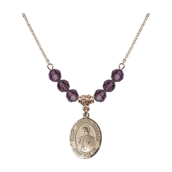 18-Inch Hamilton Gold Plated Necklace with 6mm Purple February Birth Month Stone Beads and Saint Joseph Marello Charm