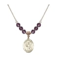 thumbnail image 1 of 18-Inch Hamilton Gold Plated Necklace with 6mm Purple February Birth Month Stone Beads and Saint Uriel the Archangel Charm, 1 of 1