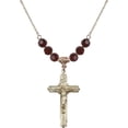 thumbnail image 1 of 18-Inch Hamilton Gold Plated Necklace with 6mm Red January Birth Month Stone Beads and Crucifix Charm, 1 of 1