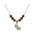 thumbnail image 1 of 18-Inch Hamilton Gold Plated Necklace with 6mm Red January Birth Month Stone Beads and Praying Hands Charm, 1 of 1
