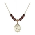 thumbnail image 1 of 18-Inch Hamilton Gold Plated Necklace with 6mm Red January Birth Month Stone Beads and Saint Sebastian/Baseball Charm, 1 of 1
