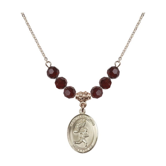 18-Inch Hamilton Gold Plated Necklace with 6mm Red January Birth Month Stone Beads and Saint Sebastian /Track&Field-Men Charm