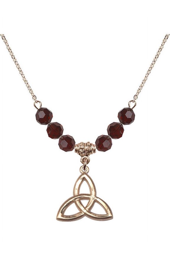 18-Inch Hamilton Gold Plated Necklace with 6mm Red January Birth Month Stone Beads and Trinity Irish Knot Charm