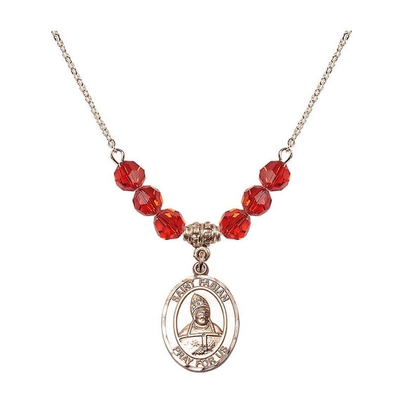 18-Inch Hamilton Gold Plated Necklace with 6mm Red July Birth Month Stone Beads and Saint Fabian Charm