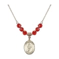 thumbnail image 1 of 18-Inch Hamilton Gold Plated Necklace with 6mm Red July Birth Month Stone Beads and Saint Sebastian/Softball Charm, 1 of 1