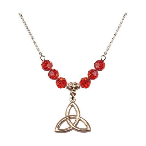 18-Inch Hamilton Gold Plated Necklace with 6mm Red July Birth Month Stone Beads and Trinity Irish Knot Charm