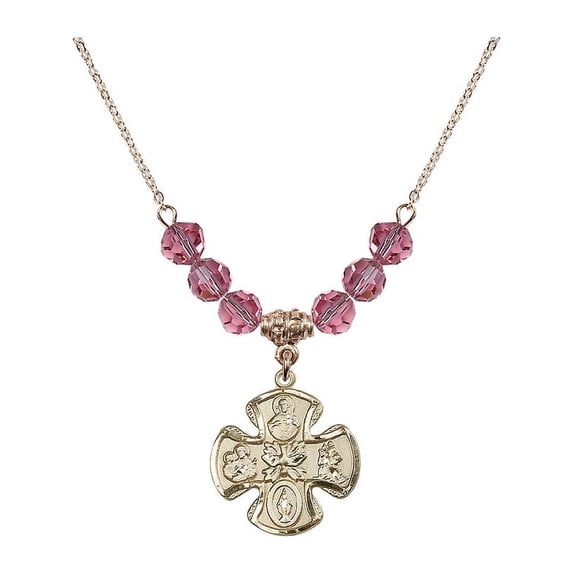 18-Inch Hamilton Gold Plated Necklace with 6mm Rose Pink October Birth Month Stone Beads and 5-Way Charm