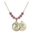 thumbnail image 1 of 18-Inch Hamilton Gold Plated Necklace with 6mm Rose Pink October Birth Month Stone Beads and Saint Christopher / Army Charm, 1 of 1