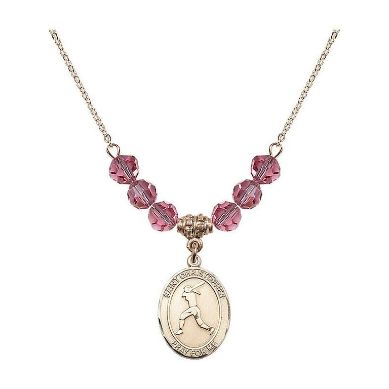 18-Inch Hamilton Gold Plated Necklace with 6mm Rose Pink October
