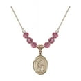 thumbnail image 1 of 18-Inch Hamilton Gold Plated Necklace with 6mm Rose Pink October Birth Month Stone Beads and Saint Isabella of Portugal Charm, 1 of 1