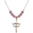 thumbnail image 1 of 18-Inch Hamilton Gold Plated Necklace with 6mm Rose Pink October Birth Month Stone Beads and Wedding Rings Cross Charm, 1 of 1