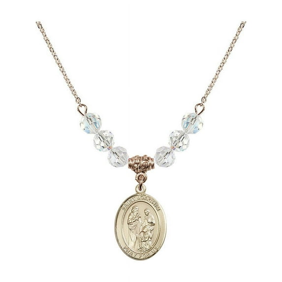 18-Inch Hamilton Gold Plated Necklace with 6mm White April Birth Month Stone Beads and Saint Joachim Charm