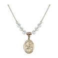 thumbnail image 1 of 18-Inch Hamilton Gold Plated Necklace with 6mm White April Birth Month Stone Beads and Saint John of God Charm, 1 of 1