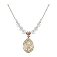 thumbnail image 1 of 18-Inch Hamilton Gold Plated Necklace with 6mm White April Birth Month Stone Beads and Saint Luigi Orione Charm, 1 of 1