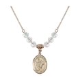 thumbnail image 1 of 18-Inch Hamilton Gold Plated Necklace with 6mm White April Birth Month Stone Beads and Saint Martin of Tours Charm, 1 of 1
