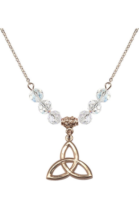 18-Inch Hamilton Gold Plated Necklace with 6mm White April Birth Month Stone Beads and Trinity Irish Knot Charm