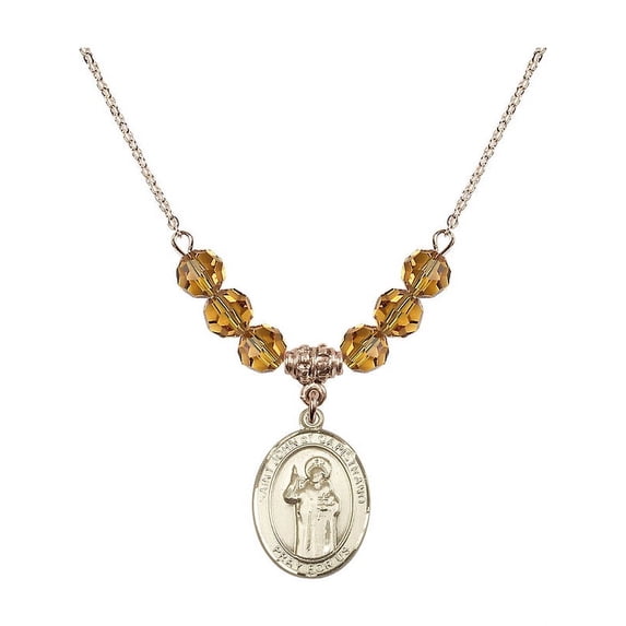 18-Inch Hamilton Gold Plated Necklace with 6mm Yellow November Birth Month Stone Beads and Saint John of Capistrano Charm