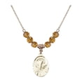 thumbnail image 1 of 18-Inch Hamilton Gold Plated Necklace with 6mm Yellow November Birth Month Stone Beads and Sorrowful Mother Charm, 1 of 1