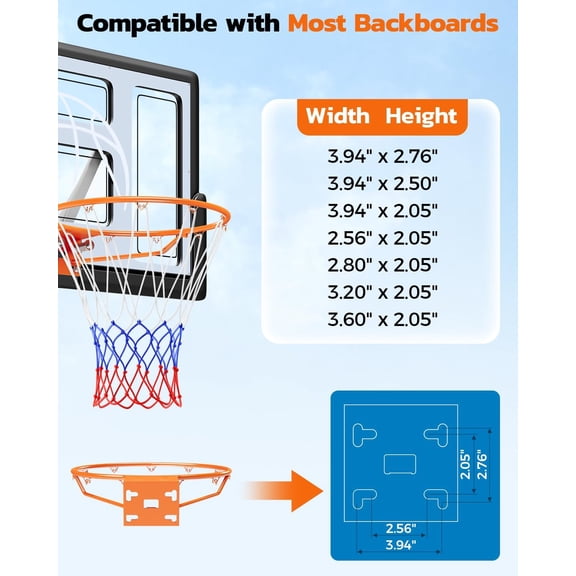 18 Inch Heavy Duty Basketball Rim with Dual Spring & All Weather Net for Wall Mount Replacement