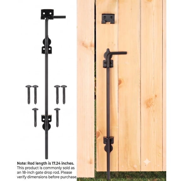 18 Inch Heavy Duty Cane Bolt Gate Drop Rod, Solid Steel Ground Latch for Wood & Vinyl Fences, Black Rust-Proof Drop Bolt Hardware Kit