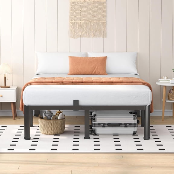 18 Inch Heavy Duty Metal Bed Frame with Anti-Squeak Design and Round-Corner - No Box Spring Needed for Silent Sleep