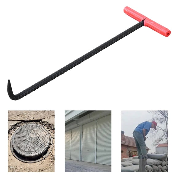18 Inch Heavy-Duty T-Hook Tool for Lifting Pulling Moving Manhole Covers, Storm Drains, Septic Tank Lids Door Pointed Head,1PC (Pointed tip)