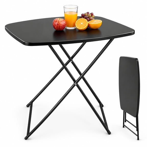 18-Inch Height Adjustable Portable Folding Table, HDPE Plastic Top with Steel Frame, Laptop TV Tray for Camping and Home, Black
