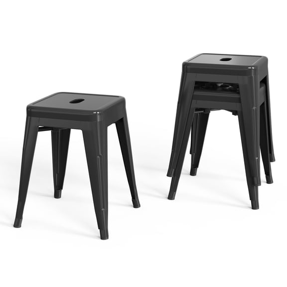 Stackable Bar Stools Set of 2, Backless 18 Inch Industrial Metal Barstools for Indoor Outdoor Classroom Kitchen Small Gathering (Black)