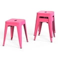 thumbnail image 1 of 18 Inch Industrial Metal Bar Stools Set of 2, Stackable Indoor/Outdoor Stackable Kitchen Dining Chair, Backless Kitchen Short Stools (Hot Pink), 1 of 12