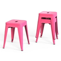 18 Inch Industrial Metal Bar Stools Set of 2, Stackable Indoor/Outdoor Stackable Kitchen Dining Chair, Backless Kitchen Short Stools (Hot Pink)