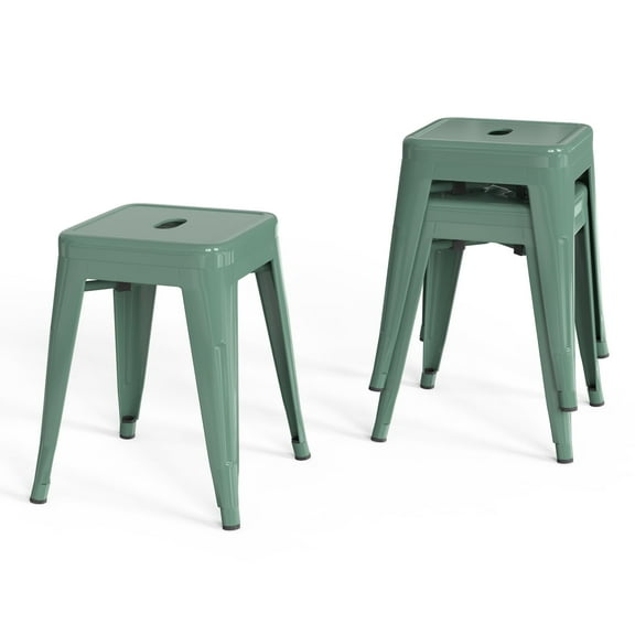 18 Inch Industrial Metal Bar Stools Set of 2, Stackable Indoor/Outdoor Stackable Kitchen Dining Chair, Backless Kitchen Short Stools (Olive Green)