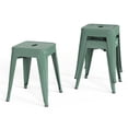 thumbnail image 1 of 18 Inch Industrial Metal Bar Stools Set of 2, Stackable Indoor/Outdoor Stackable Kitchen Dining Chair, Backless Kitchen Short Stools (Olive Green), 1 of 11