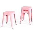 thumbnail image 1 of 18 Inch Industrial Metal Bar Stools Set of 2, Stackable Indoor/Outdoor Stackable Kitchen Dining Chair, Backless Kitchen Short Stools (Pink), 1 of 11