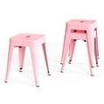 thumbnail image 1 of Stackable Bar Stools Set of 2, Backless 18 Inch Industrial Metal Barstools for Indoor Outdoor Classroom Kitchen Small Gathering (Pink), 1 of 10