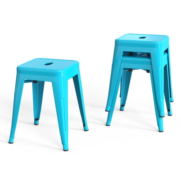 Stackable Bar Stools Set of 2, Backless 18 Inch Industrial Metal Barstools for Indoor Outdoor Classroom Kitchen Small Gathering (Sky Blue)
