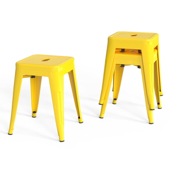 18 Inch Industrial Metal Bar Stools Set of 2, Stackable Indoor/Outdoor Stackable Kitchen Dining Chair, Backless Kitchen Short Stools (Yellow)