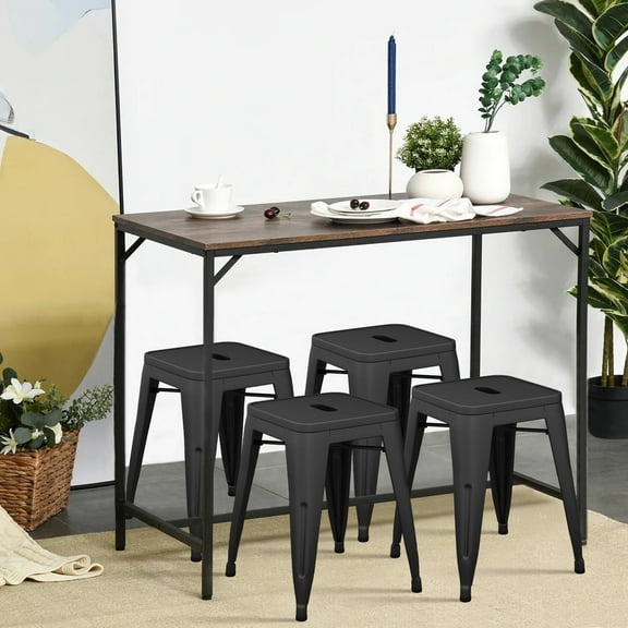 18 Inch Industrial Metal Stools Set of 2, Stackable Classroom Stools, Backless Metal Dining Chairs for Indoor Outdoor