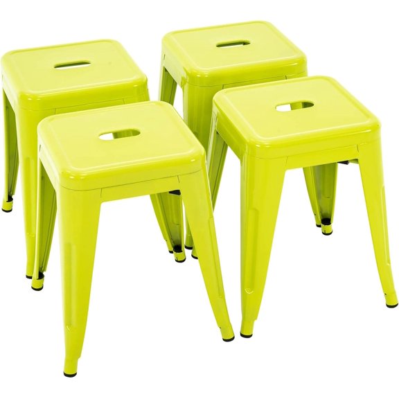 18 Inch Industrial Metal Stools Set of 4, Stackable Backless Dining Chairs for Indoor Outdoor Use (Lime Green)