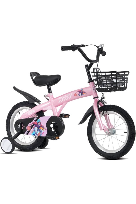 18 Inch Kids Bike for Boys Girls Ages 3-8, Adjustable Bicycle with Removable Training Wheels, Basket, Handbrake & Coaster Brake, Sporty Toddler Beginner Bike