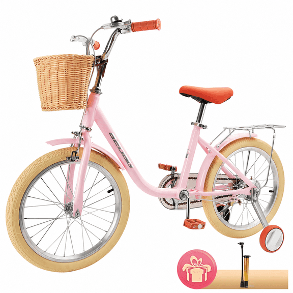 18 Inch Kids Bike with Removable Training Wheels, Adjustable Seat, Steel Frame & Dual Brake, Kids Bicycle for 6-10 Years Old Toddler Girls Boys