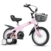 18 Inch Kids Boys Girls Bike for 5-10 Years Old, Kids Bicycle Adjustable Seat with Basket, Training Wheels & Handbrake for Birthday Christmas Gift, Pink