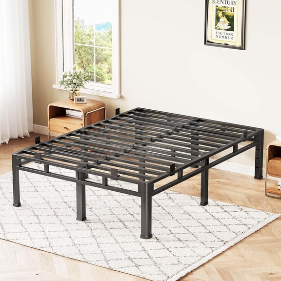 18 Inch King Bed Frame, Double Layer Metal Bed Frame with Round Corner Legs, 4000LBS Bed Frame & Box Spring 2 in 1 Platform with Headboard Holes Mattress Baffles, Noise-Free Easy Assembly